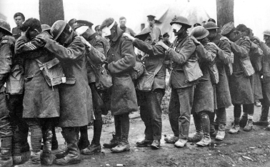 British troops blinded by tear gas during the Battle of Estaires, 1918.