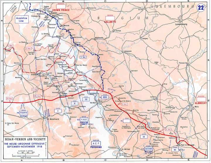 A map of the Meuse-Argonne Offensive, 1918. 