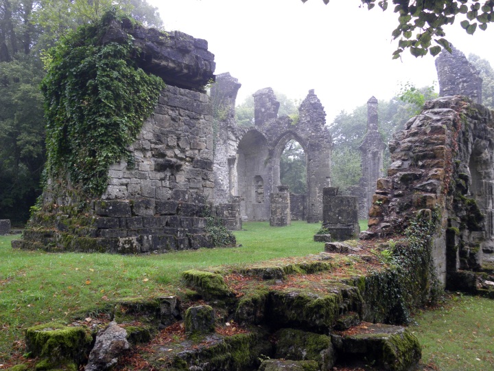 A ruined church in the Argonne forest. The structure on the left is a German observation post.