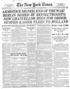 The front page of the New York Times: November 11, 1918.